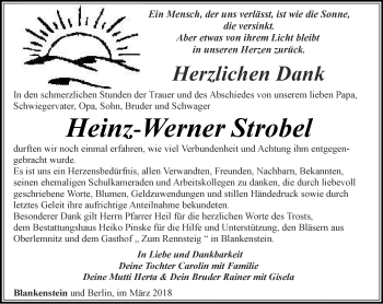 Traueranzeige von Heinz-Werner Strobel von Ostthüringer Zeitung