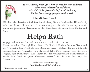 Traueranzeige von Helga Rath von Thüringer Allgemeine