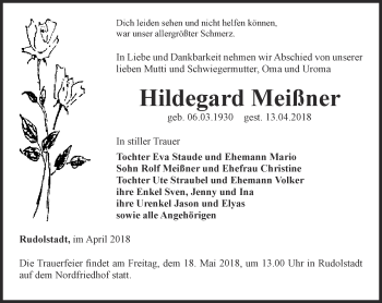 Traueranzeige von Hildegard Meißner