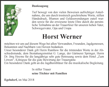 Traueranzeige von Horst Werner von Ostthüringer Zeitung