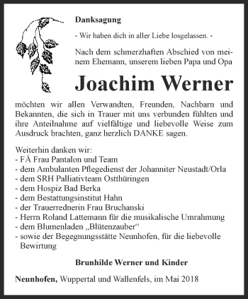 Traueranzeige von Joachim Werner