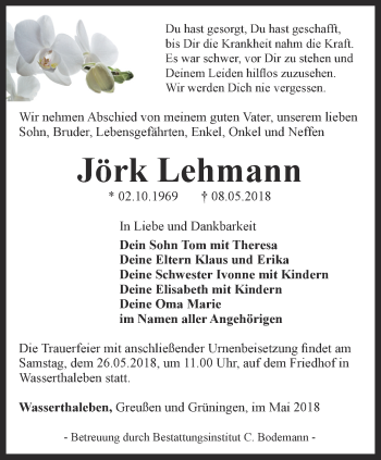Traueranzeige von Jörk Lehmann von Thüringer Allgemeine