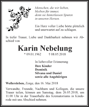 Traueranzeige von Karin Nebelung von Thüringer Allgemeine