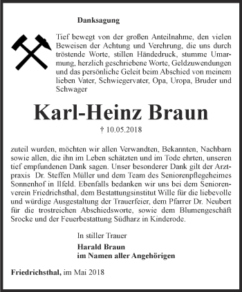 Traueranzeige von Karl-Heinz Braun von Thüringer Allgemeine