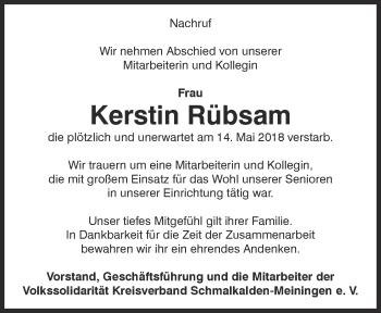 Traueranzeige von Kerstin Rübsam von Thüringer Allgemeine, Thüringische Landeszeitung