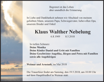 Traueranzeige von Klaus Walther Nebelung von Thüringer Allgemeine, Thüringische Landeszeitung