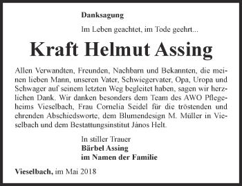 Traueranzeige von Kraft Helmut Assing von Thüringer Allgemeine, Thüringische Landeszeitung