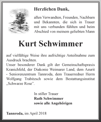 Traueranzeige von Kurt Schwimmer von Thüringer Allgemeine, Thüringische Landeszeitung