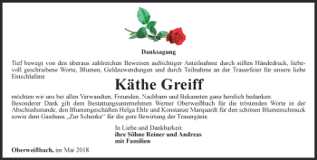 Traueranzeige von Käthe Greiff von Ostthüringer Zeitung