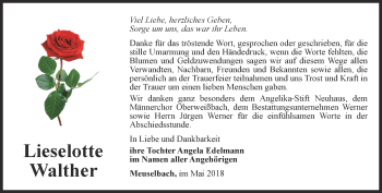 Traueranzeige von Lieselotte Walther von Ostthüringer Zeitung