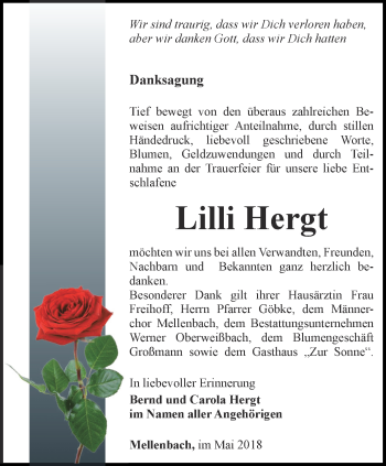 Traueranzeige von Lilli Hergt von Ostthüringer Zeitung