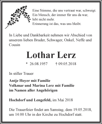 Traueranzeige von Lothar Lerz von Thüringer Allgemeine, Thüringische Landeszeitung