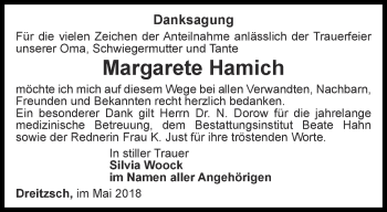 Traueranzeige von Margarete Hamich