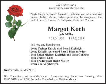 Traueranzeige von Margot Koch von Thüringer Allgemeine