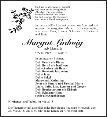 Traueranzeige von Margot Ludwig von Thüringer Allgemeine