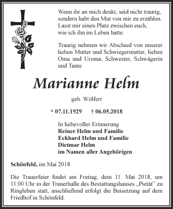 Traueranzeige von Marianne Helm von Thüringer Allgemeine