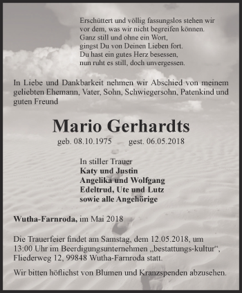 Traueranzeige von Mario Gerhardts von Thüringer Allgemeine, Thüringische Landeszeitung