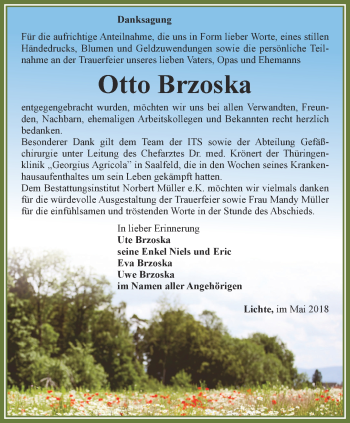 Traueranzeige von Otto Brzoska von Ostthüringer Zeitung