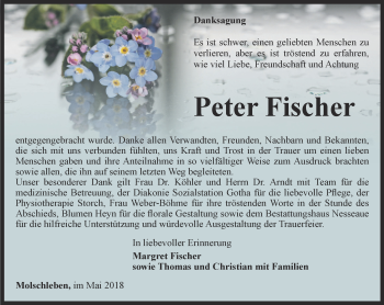 Traueranzeige von Peter Fischer von Ostthüringer Zeitung, Thüringische Landeszeitung