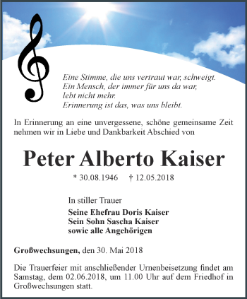 Traueranzeige von Peter Alberto Kaiser von Thüringer Allgemeine