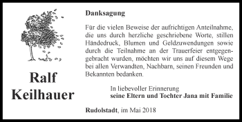 Traueranzeige von Ralf Keilhauer von Ostthüringer Zeitung