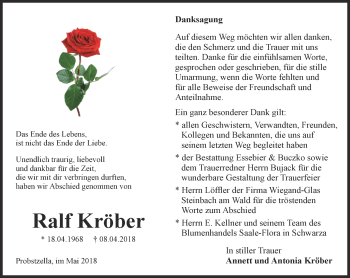 Traueranzeige von Ralf Kröber von Ostthüringer Zeitung