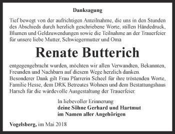 Traueranzeige von Renate Butterich von Thüringer Allgemeine