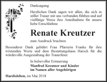 Traueranzeige von Renate Kreutzer von Thüringer Allgemeine