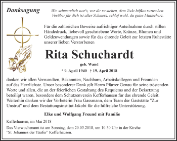 Traueranzeige von Rita Schuchardt von Thüringer Allgemeine