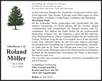 Traueranzeige von Roland Möller von Thüringer Allgemeine, Thüringische Landeszeitung