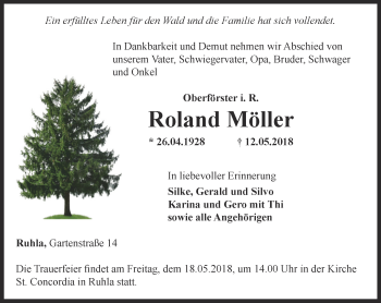 Traueranzeige von Roland Möller von Thüringer Allgemeine, Thüringische Landeszeitung