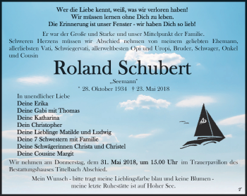 Traueranzeige von Roland Schubert von Thüringer Allgemeine