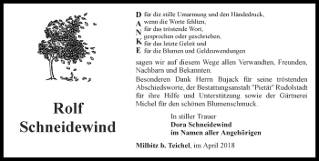 Traueranzeige von Rolf Schneidewind von Ostthüringer Zeitung