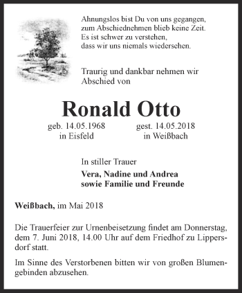 Traueranzeige von Ronald Otto von Ostthüringer Zeitung