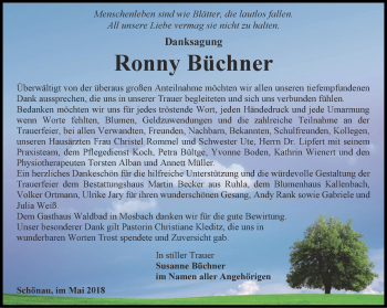 Traueranzeige von Ronny Büchner von Thüringer Allgemeine, Thüringische Landeszeitung