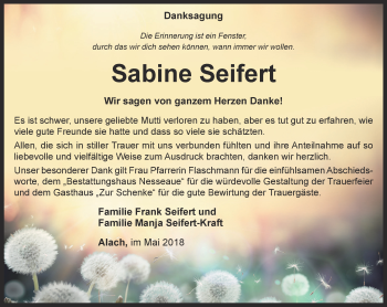 Traueranzeige von Sabine Seifert von Thüringer Allgemeine, Thüringische Landeszeitung