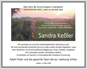 Traueranzeige von Sandra Keßler von Ostthüringer Zeitung