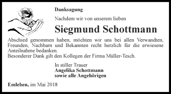 Traueranzeige von Siegmund Schottmann von Ostthüringer Zeitung, Thüringische Landeszeitung