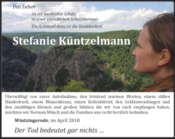 Traueranzeige von Stefanie Küntzelmann von Thüringer Allgemeine