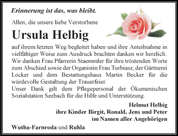 Traueranzeige von Ursula Helbig von Thüringer Allgemeine, Thüringische Landeszeitung