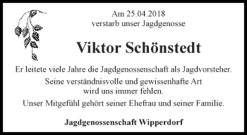 Traueranzeige von Viktor Schönstedt von Thüringer Allgemeine