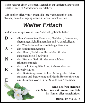 Traueranzeige von Walter Fritsch von Thüringer Allgemeine, Thüringische Landeszeitung