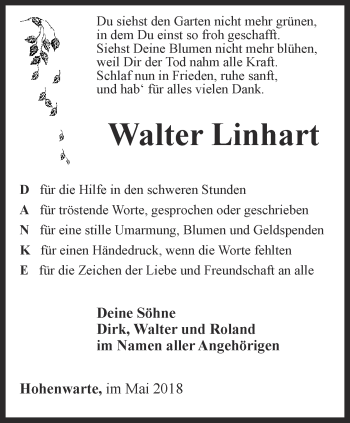 Traueranzeige von Walter Linhart von Ostthüringer Zeitung