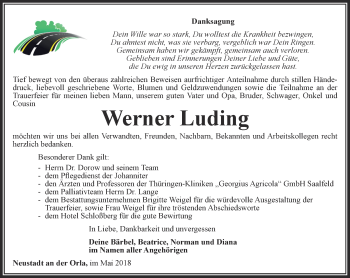 Traueranzeige von Werner Luding von Ostthüringer Zeitung