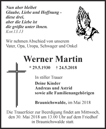 Traueranzeige von Werner Martin von Ostthüringer Zeitung