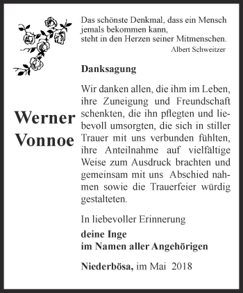 Traueranzeige von Werner Vonnoe von Thüringer Allgemeine