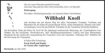 Traueranzeige von Willibald Knoll von Thüringer Allgemeine