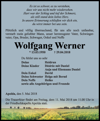 Traueranzeige von Wolfgang Werner von Thüringer Allgemeine, Thüringische Landeszeitung
