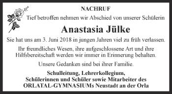 Traueranzeige von Anastasia Jülke