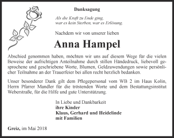 Traueranzeige von Anna Hampel